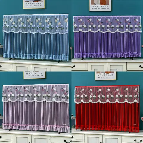 Elegant Embroidered Lace TV Dust Cover - Breathable 32/42 Inch LCD Screen Protector for Wall Mounted & Flat Screen TVs