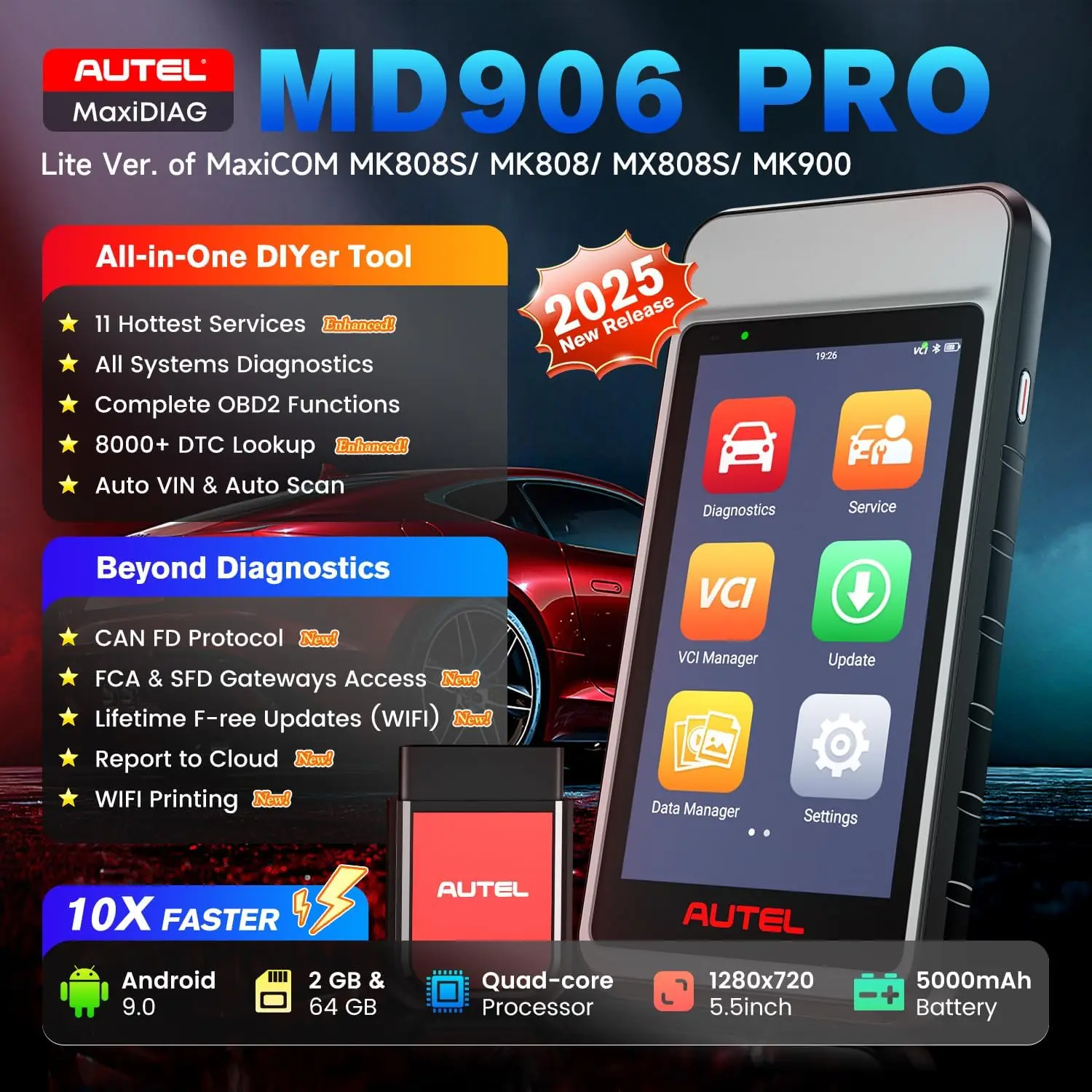 Autel MaxiDiag MD906 PRO أدوات الماسح الضوئي التلقائي أداة تشخيص السيارة قارئ رمز Obd2 مع ترقية CAN FD من MD806PRO MD808PRO