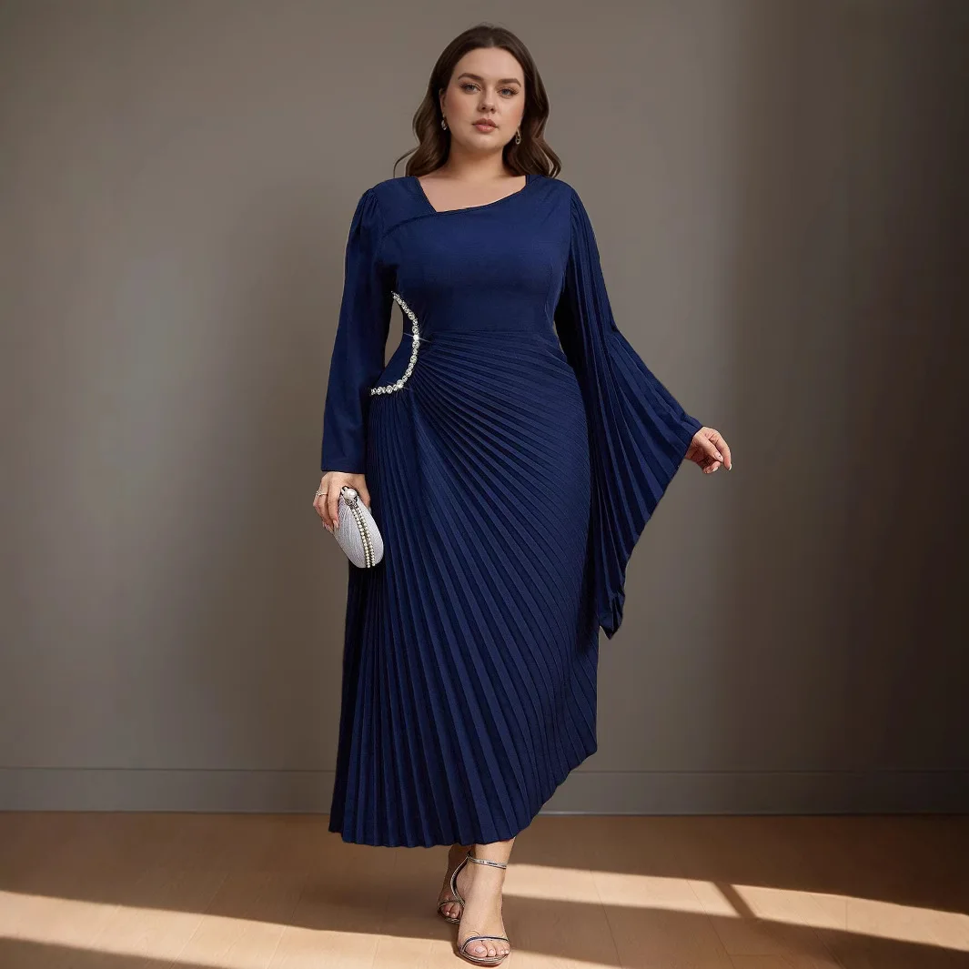 

Middle East 2025 New Fashion Women's Plus Size Solid Color Asymmetrical Casual Trendy Long Sleeve Ankle Length Dresses Female