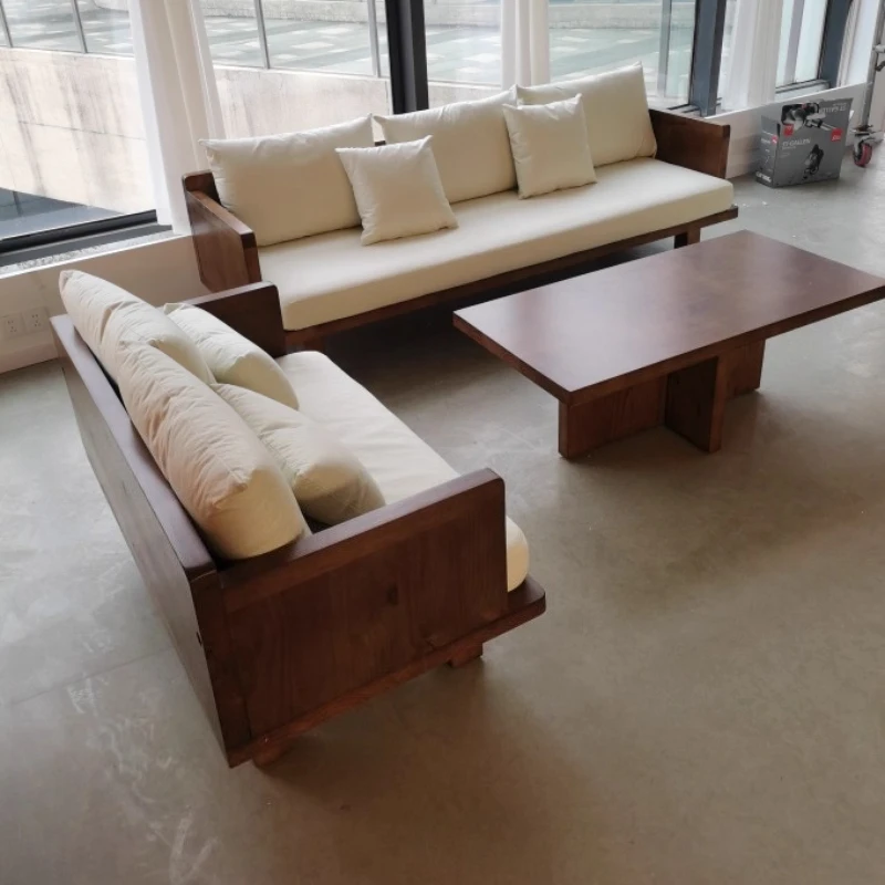 أريكة قائمة على الأرض سجل Wabi-sabi نمط أريكة خشبية صلبة قابلة للإزالة وقابل للغسل منطقة الراحة أثاث غرفة المعيشة أريكة الصنوبر