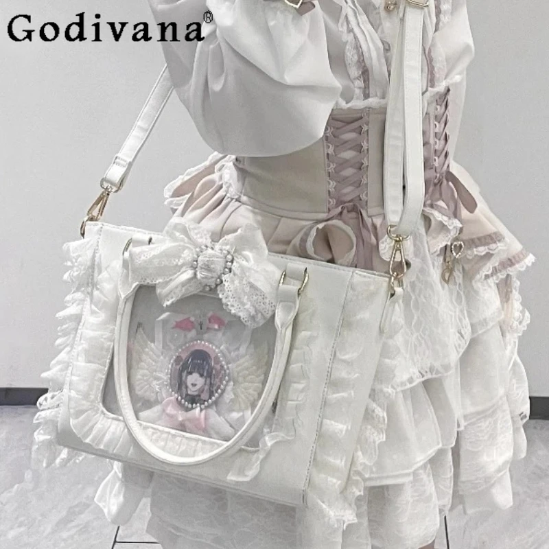 

Japanese Mine Mass-produced White Lolita Lace Ita Bag Sweet Cute Transparent Tote Bag Temperament Elegant Princess Handbags