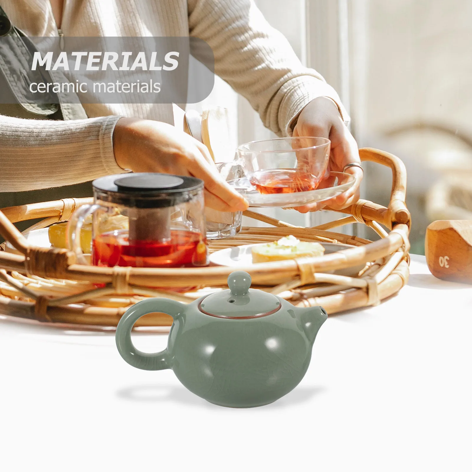 

Ice Crack Ceramic Teapot Elegant Portable Tea Making Pot for Family Gathering Chinese Style Tea Drinking Supply Household