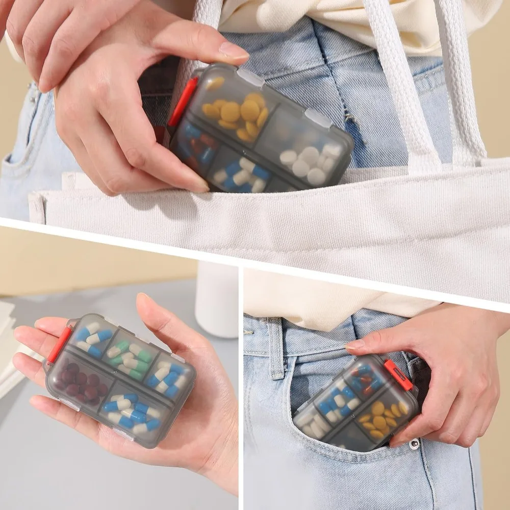 10 Compartments Travel Pill Organizer, Portable Pill Storage Box Case for Purse, Daily Medicine Fish Oil Container