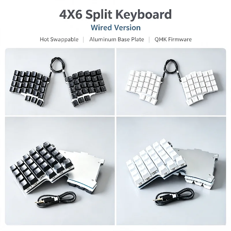 X.tip 54key Wired Split Mechanical Keyboard Aluminum Bottom 4x6 Hot Pluggable Ergonomics Qmk/vial Portable Office Programmable