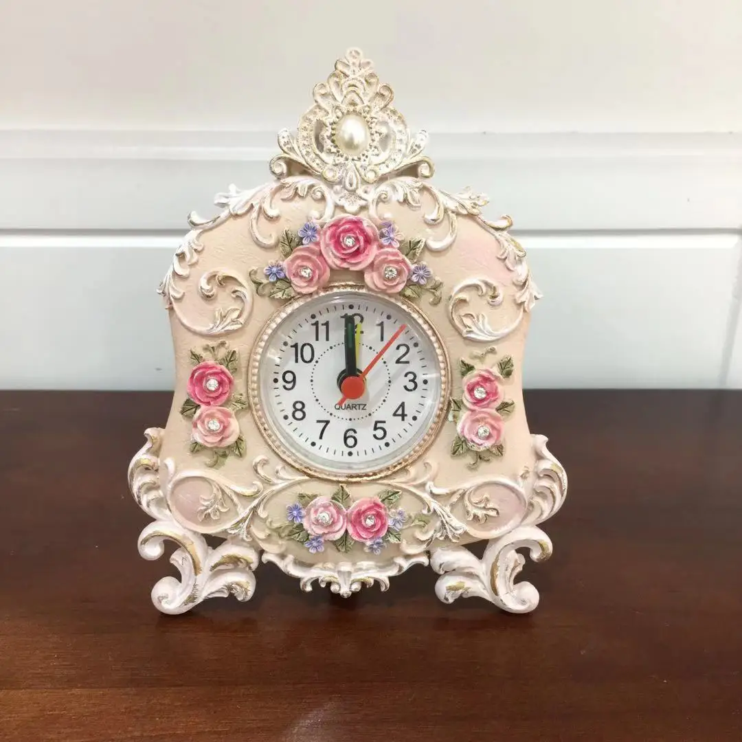 

European-Style Desk Resin Small Alarm Clock, Desktop Ornaments Handicraft Clock