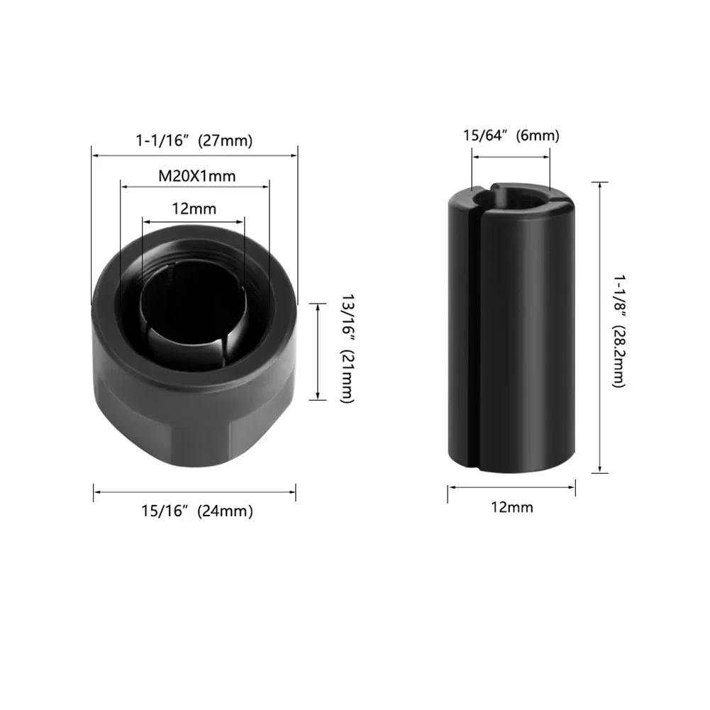 Power Tools Collet Chuck Adapter Wood Router Woodworking Tool 12*6mm For Engraving Machine M20*1mm Collet Converters