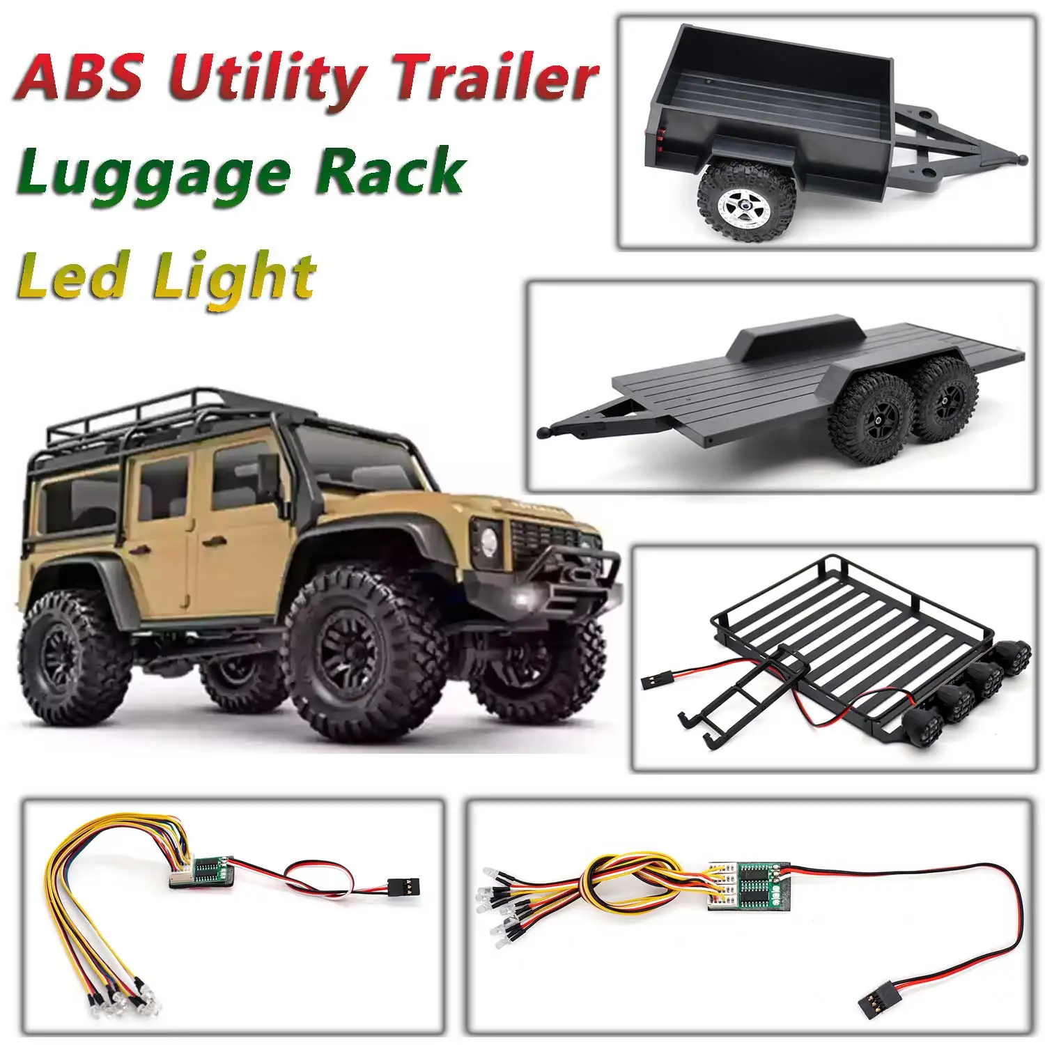 

1/18 AX-8560 RC Гусеничный TRX4M Bronco Defender Обновление деталей ABS Универсальный прицеп с выступом Нейлоновая форма Колеса Багажник Светодиодный светильник