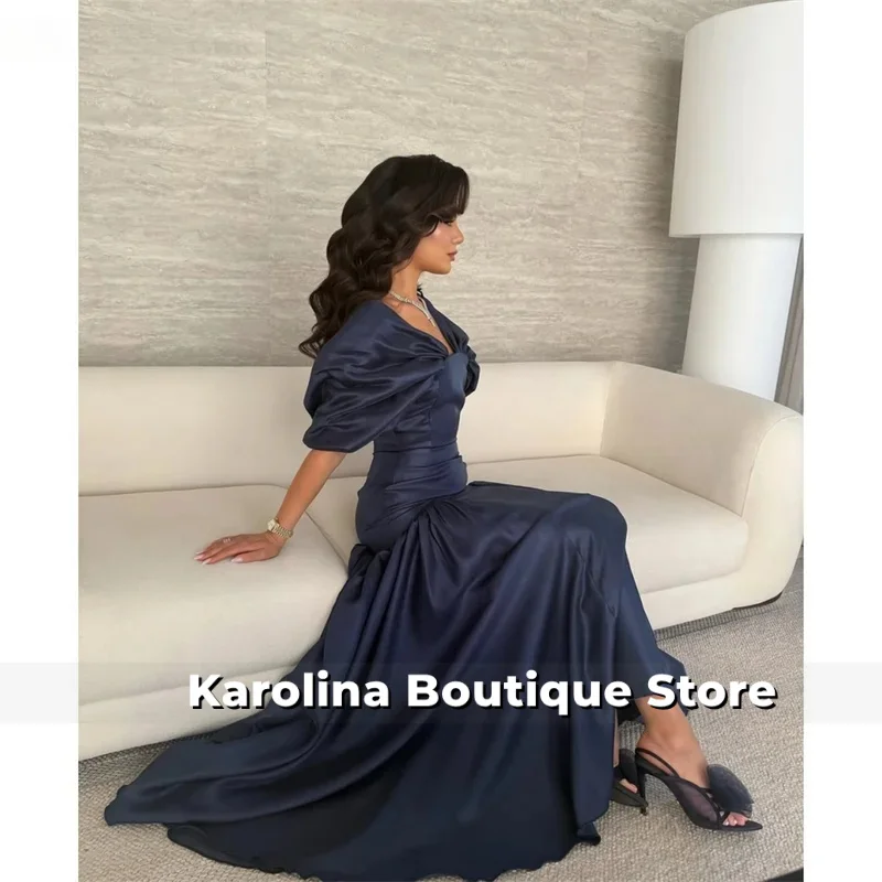 

Customized Elegant Mermaid V-Neck Prom Dress Draped Half-Sleeve vestidos de noche Satin Floor-Length Formal Evening 2025