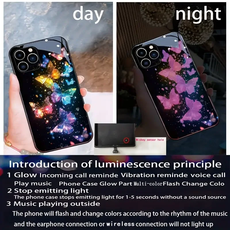 Butterfly Smart Colorful LED Phone Case For Samsung Galaxy S24 S22 S25 Plus S20 S21 FE S23 Ultra A53 A54 Glass Flash Phone Cover