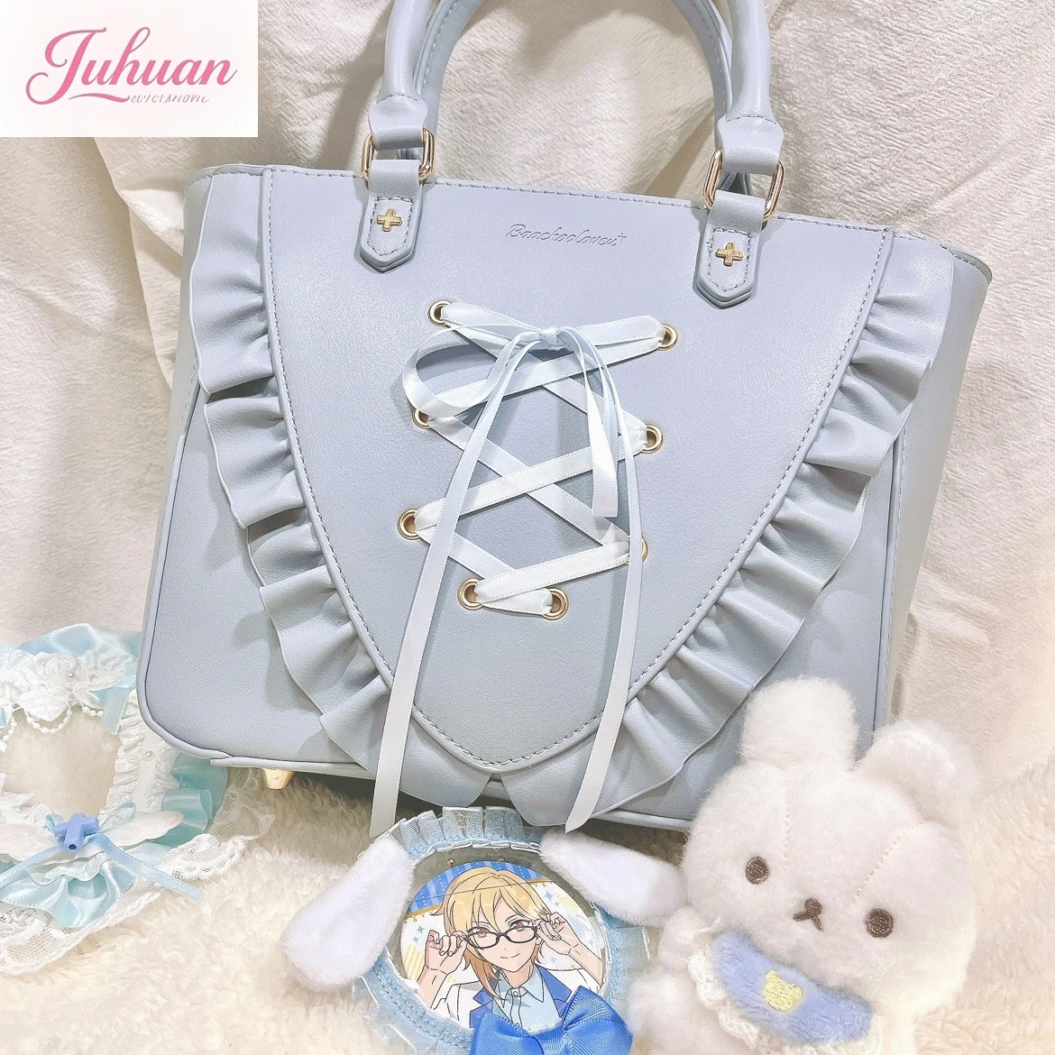 Japanese Lolita Sweet Messenger Bag Ruffled Ribbon Girl Shoulder Small Food Elegant Exquisite Pain Bag Daily Commuting Handbag