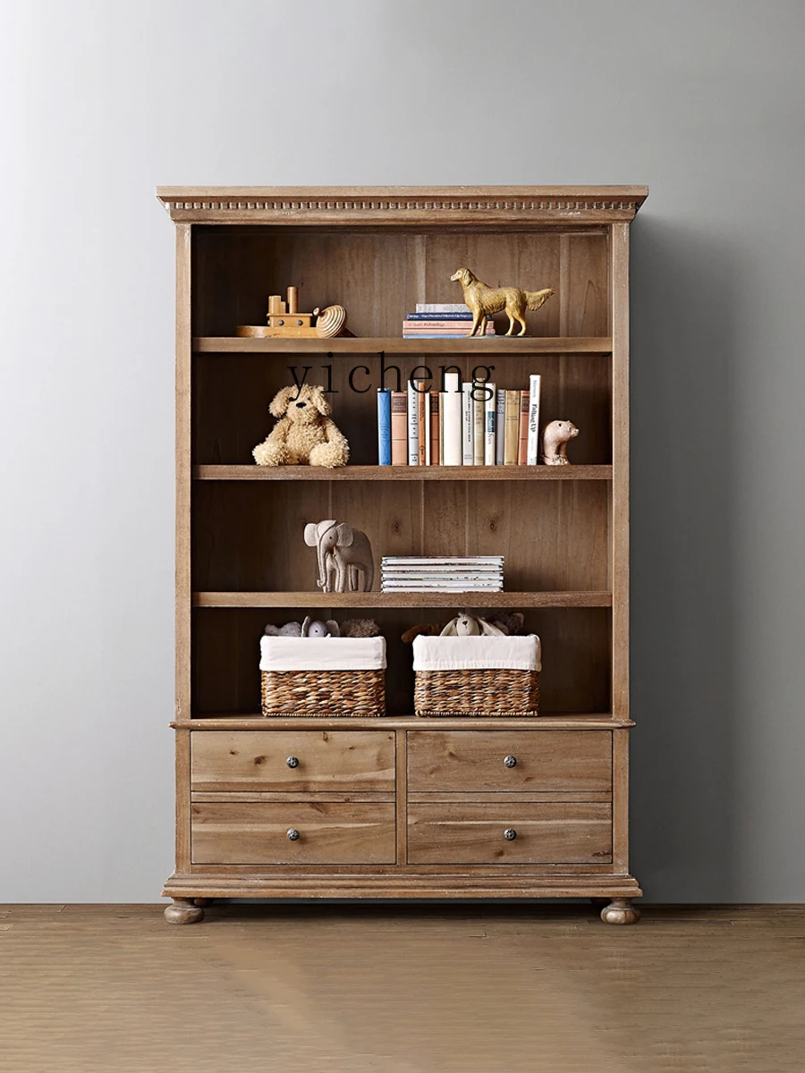 

ZYA Solid Wood Bookshelf Toy Storage Cabinet Living Room Figurine Display Cabinet Home Use