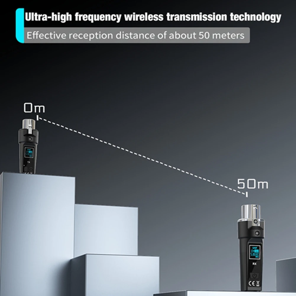 workjob UHF Wireless Microphone System Adapter XLR Transmitter and Receiver for Dynamic Microphone Guitar Audio Mixer