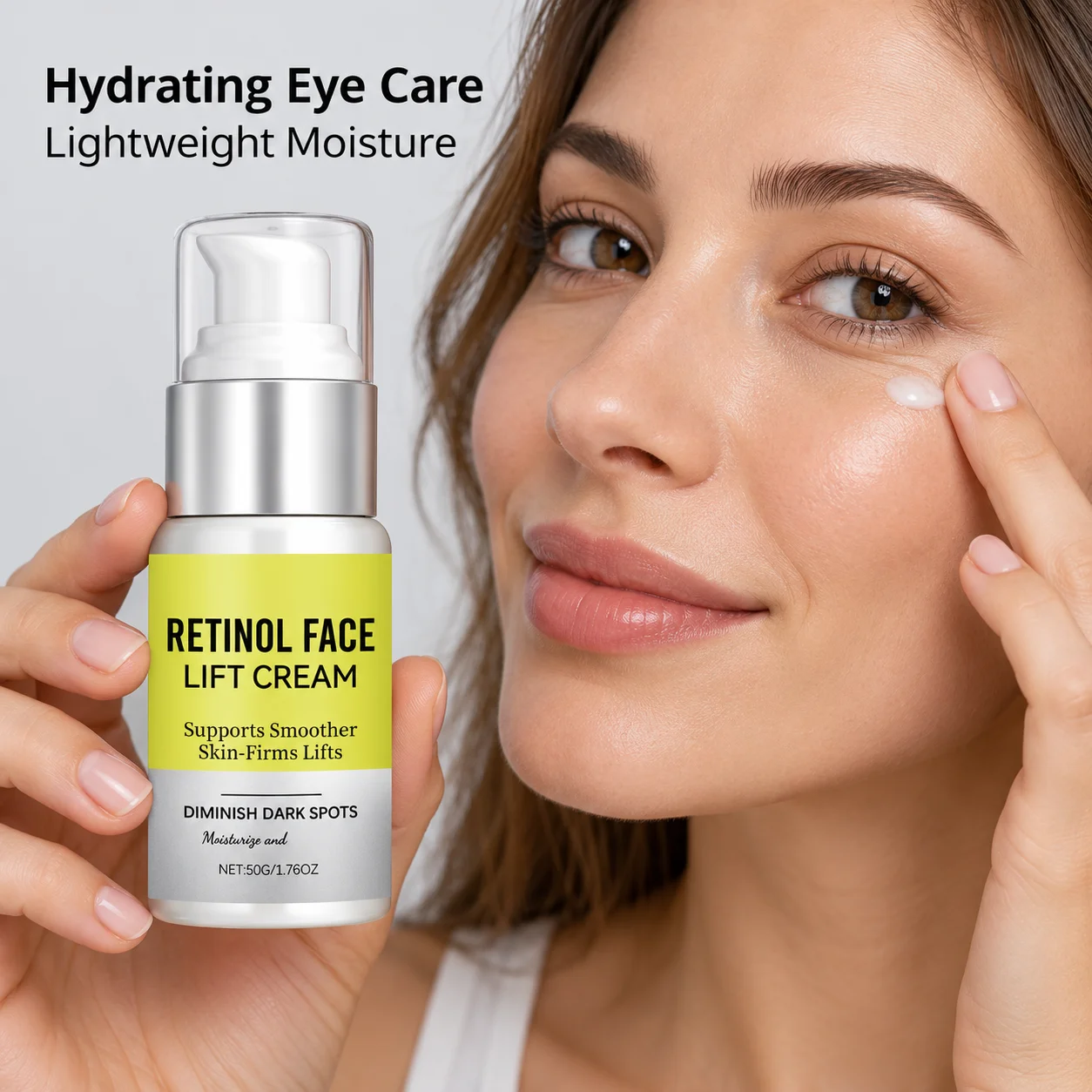 Lightweight Eye Moisturizer With Retinol In A 50g Pump Bottle For Gentle Application And Hydration Around Your Eye Area Daily