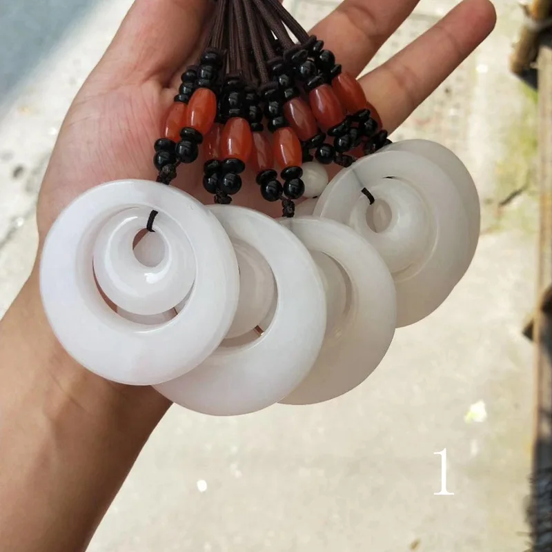 Natural Gold Silk Pendant Tianshan Quartzite White Peace Jade Ring Wushi Plate 3