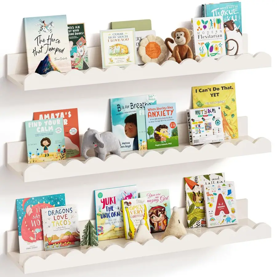 

Набор из 3-х полок для книг, декор для детской комнаты, полки с фестончатым краем, книжные полки для детских комнат, настенные полки для книг