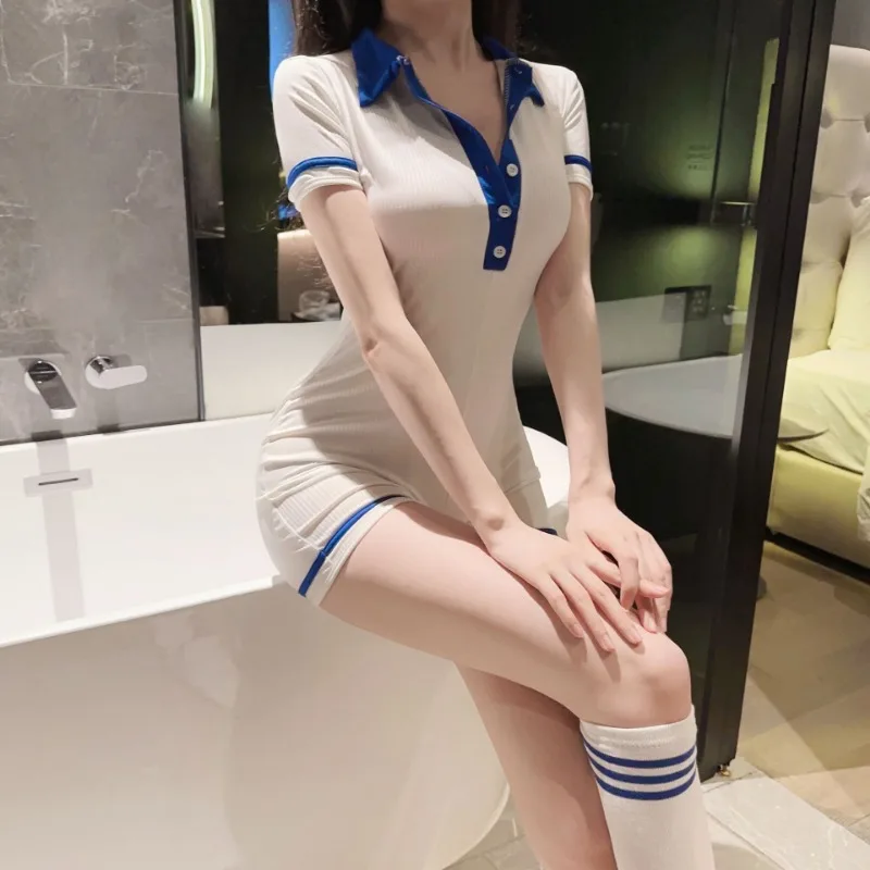 Plus Size Playsuits Sexy Student JK Uniform Spicy Girl Short Sleeve Bodysuit Women Japanese Korea School Girl Cosplay Clubwear