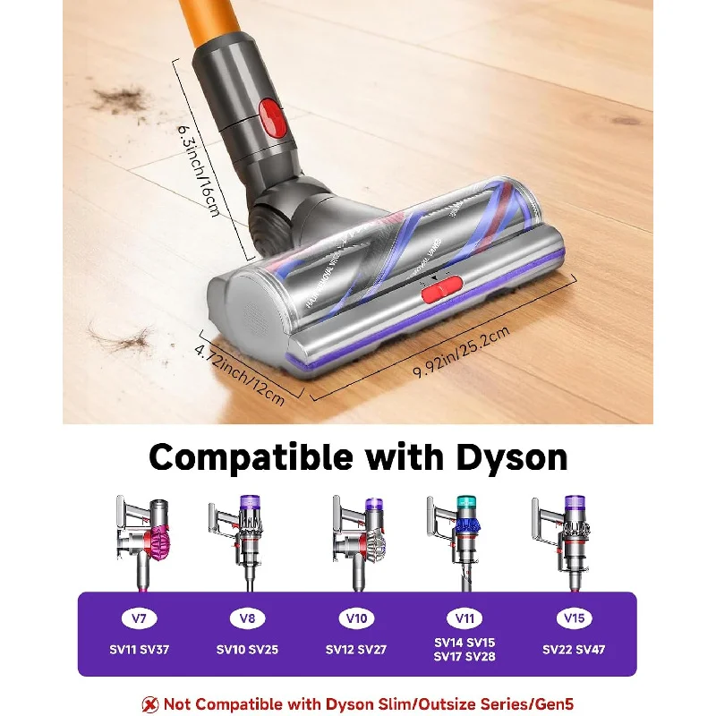 Compatible with Dyson V7V8V10V11V15-High Torque Anti-Tangle Direct Drive Floor Head Replacement Motorized Brush Deep Cleaning