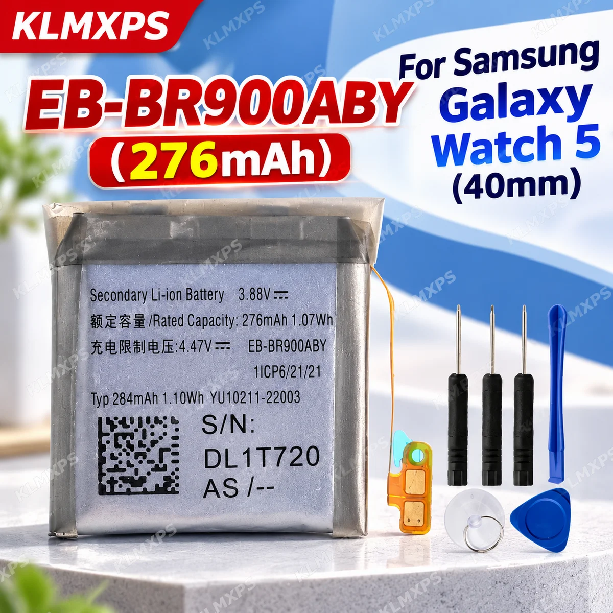 284mAh EB-BR900ABY Smart Watch Replacement Battery with Repair Tools for Samsung Galaxy Watch 5 40mm SM-R900 SM-R905 GH82-29291A