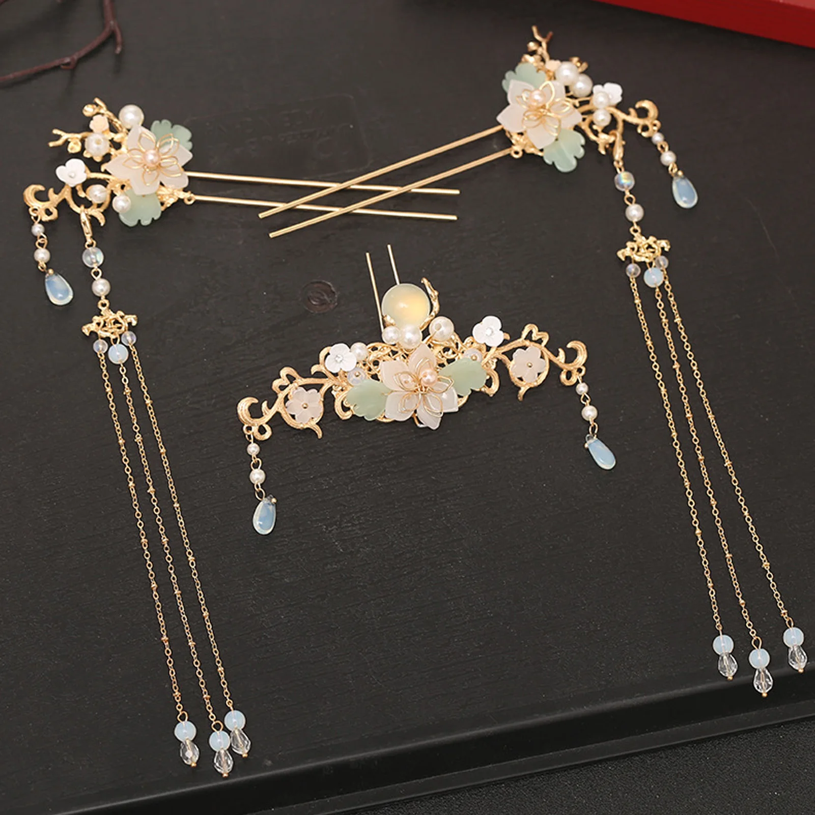 Haarnadeln mit langen Fransen, Set mit Blumen-Haarstäben für traditionelle chinesische Hanfu-Haaraccessoires, Vintage-Hochzeits-Haarschmuck-Sets – Detail 8