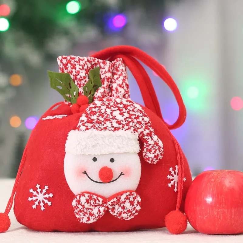 Christmas Tote Gift Bag Snowman Bear Deer Santa Claus Candy Bag Christmas Apple Wrapping Bags Xmas Eve Party Favor Packaging Bag