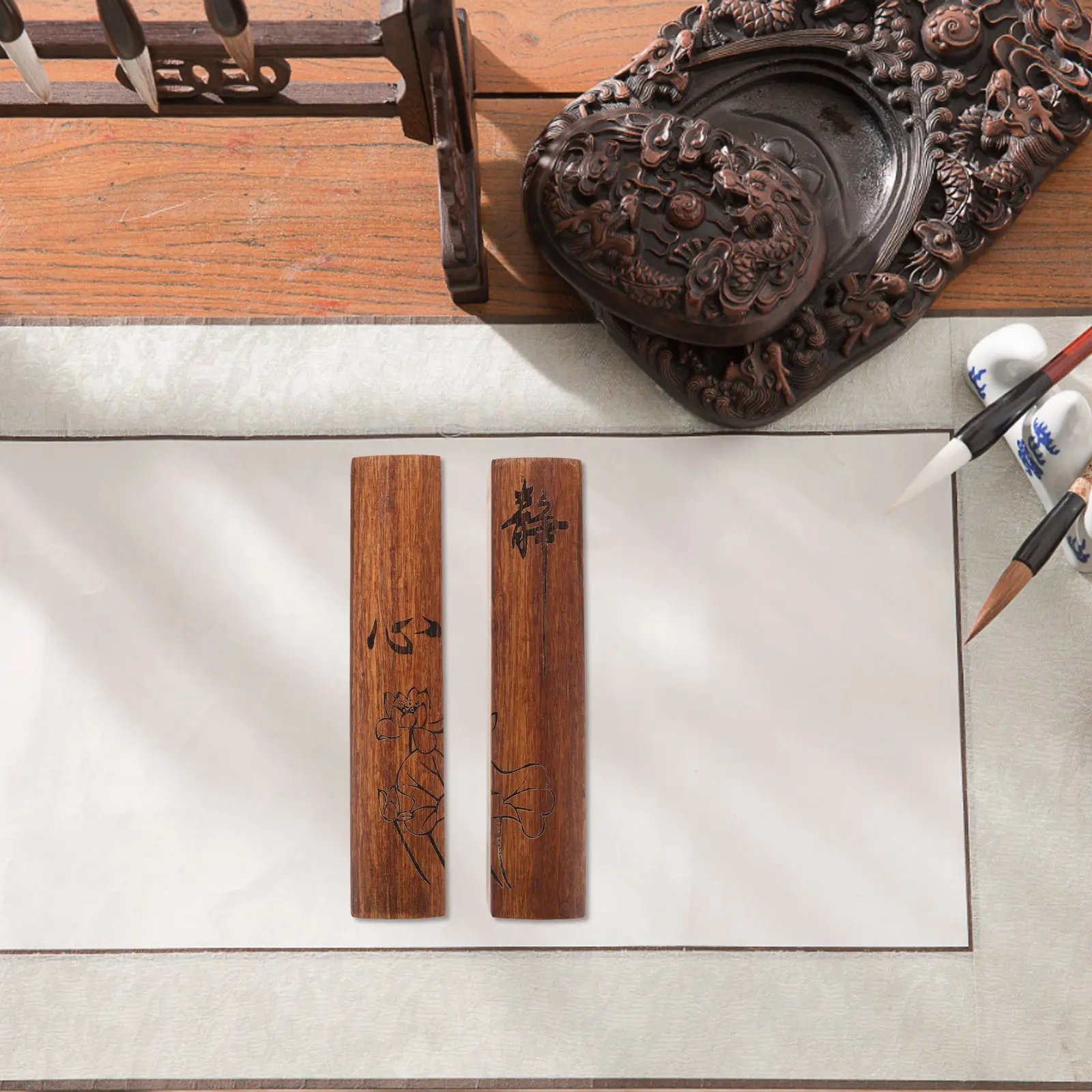 

2 шт. Держатели для бумаги из массива дерева в стиле китайской каллиграфии для рисования кистью, письма, декора кабинета, пресс для бумаги