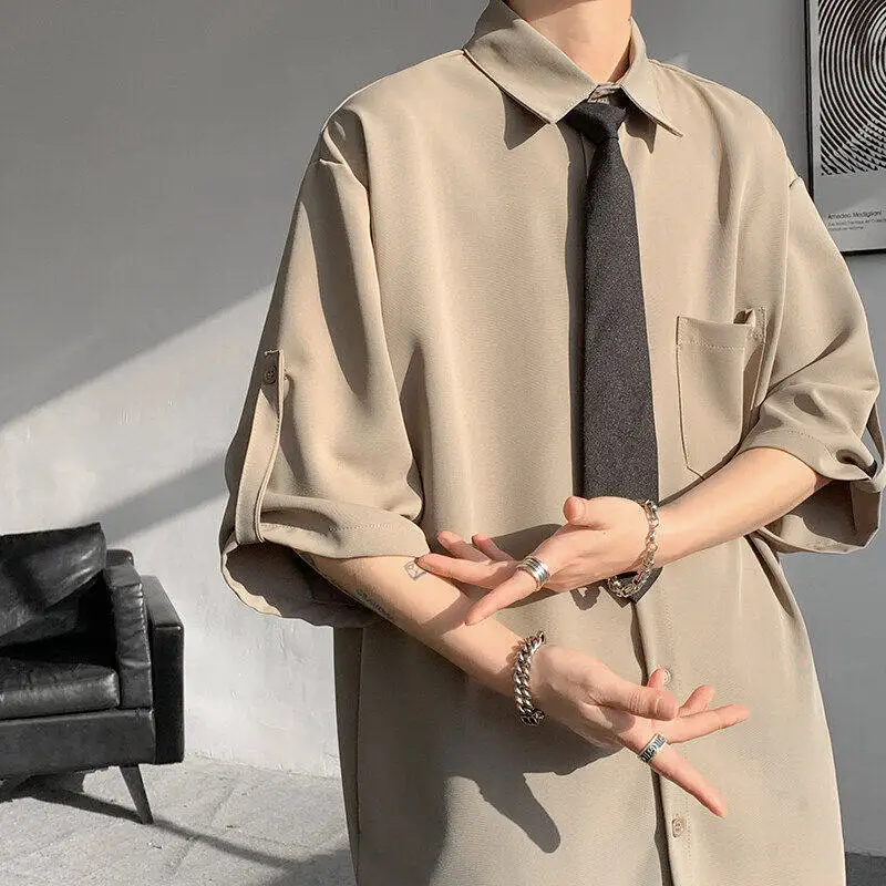 

M8XL Ice Silk irt with Tie ort Sve Extra Large Size Summer Drapey DK orm irt Loose Fit Youth Faion Daily Wear