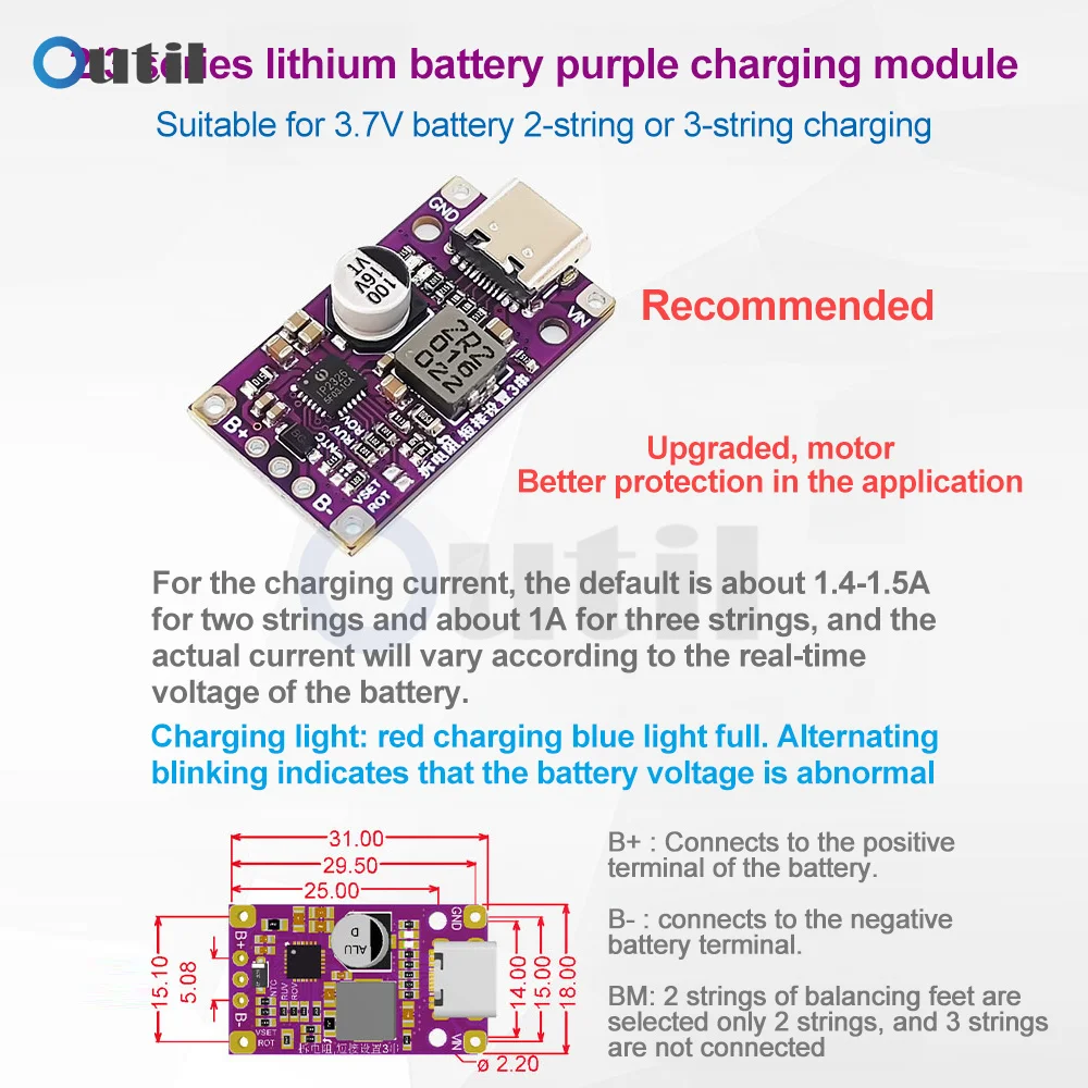 Akumulator litowo-jonowy 1S 5V moduł ładowania akumulator litowo-jonowy 2S 3S 15W płytka ładująca obsługuje regulację napięcia QC typu c