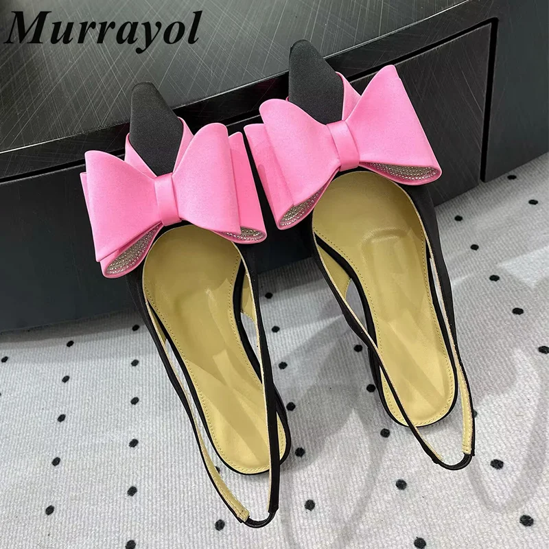 Butterfly-knot Decor Flat Bottom Sandals Women's Pointed Toe Satin Mixed Colors Sandalias Summer Dress shoes Wedding Shoes