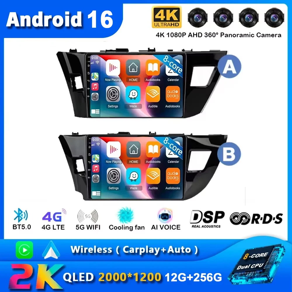 Android 16 Car Radio For Toyota Corolla Ralink 2013-2016 2 Din Auto Multimedia Video Player GPS Navigation Carplay Stereo DSP