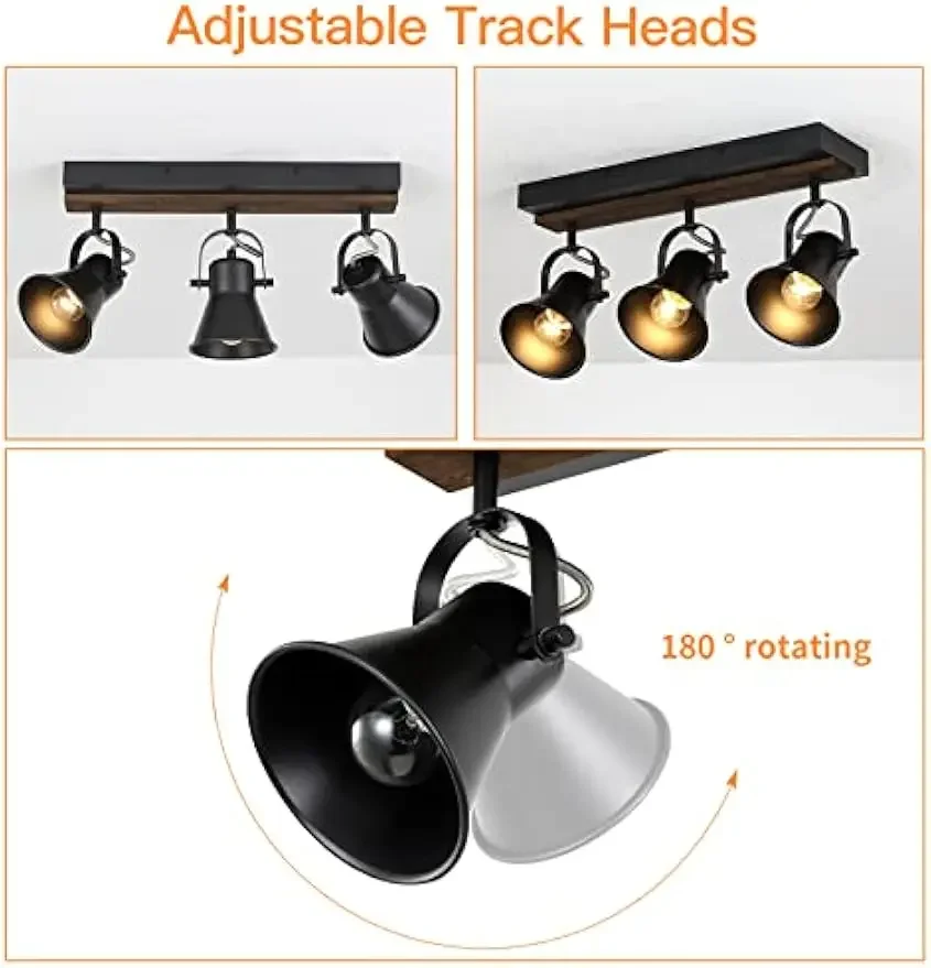 3-Light Track Lighting Kit,Black Semi Flush Mount Ceiling Light with 3 Rotatable Light Heads,Modern Farmhouse Lighting