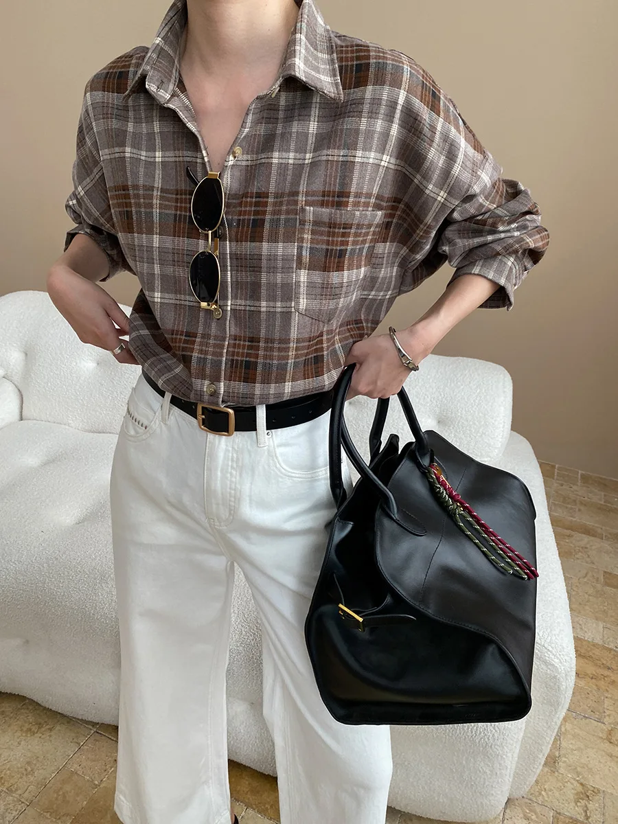 Amerikaans lui casual revers los en veelzijdig geruit overhemd met lange mouwen