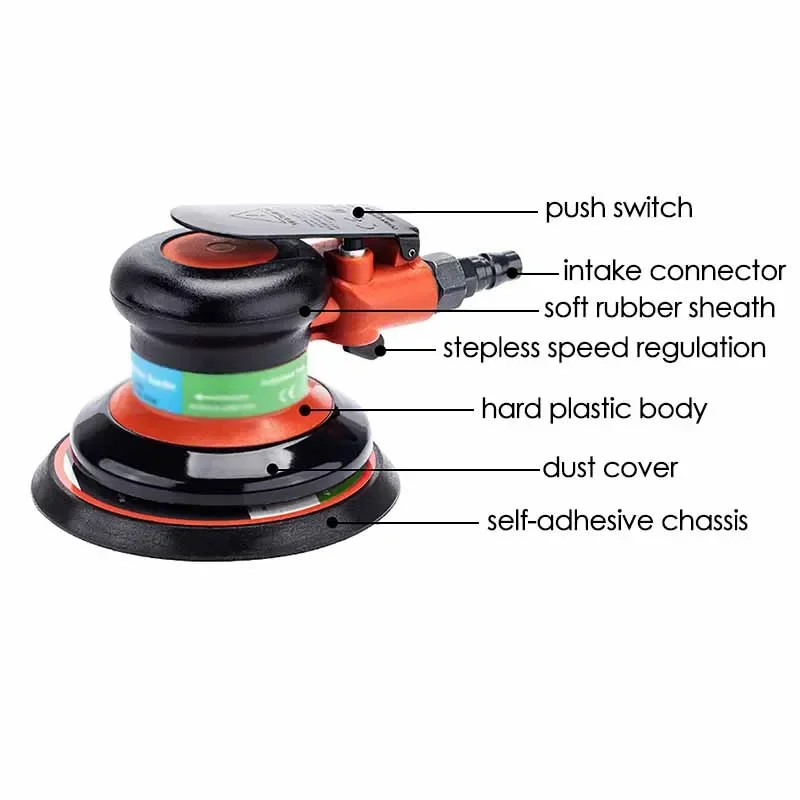 5inch Pneumatic Orbital Sander Air Polisher Car Polishing Waxing Metal Grinding Machine Air Sander Pneumatic Tools