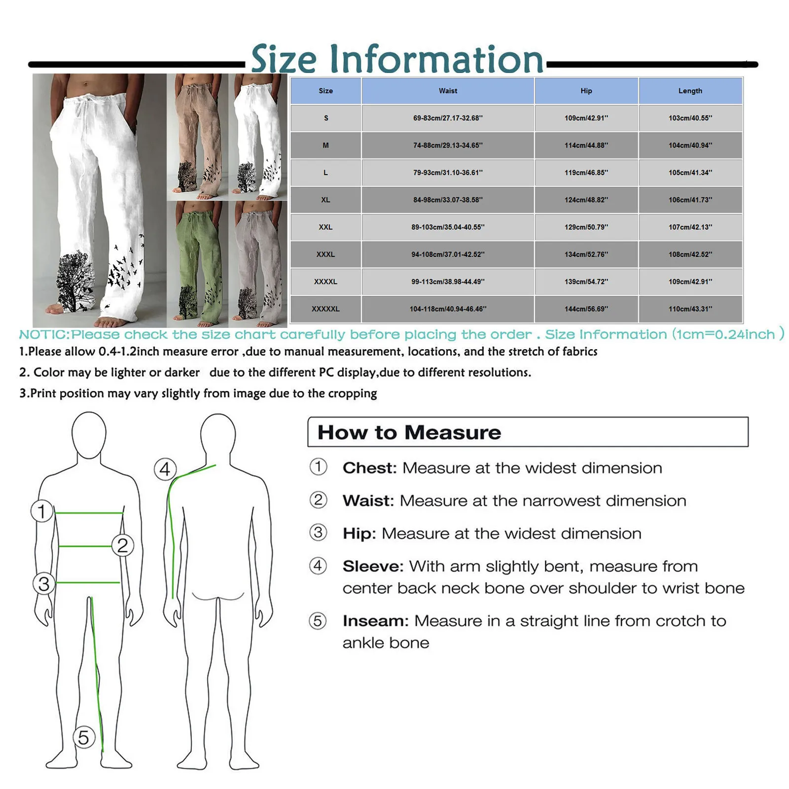 بنطلون رجالي من القطن والكتان يوميًا كاجوال فضفاض بلون سادة برباط وخصر مطاطي وطباعة كلاسيكية بلون سادة