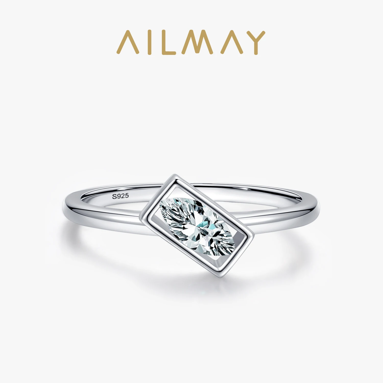 

Ailmay Simple Rectangle Finger Ring Fashion 100% 925 Sterling Silver For Women Dazzling Clear CZ Fine Elegant Wedding Jewelry