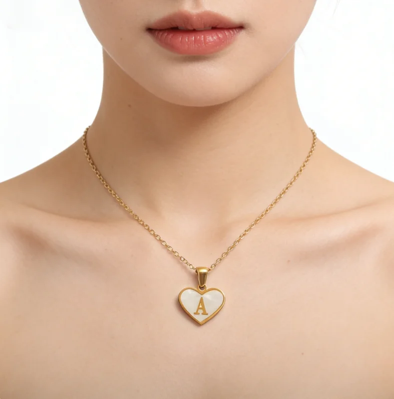MHS.SUN Stainless Steel Heart Initial Necklace for Women Girls Gold Plated A-Z 26 Letter Pendant Choker Jewelry Birthday Gifts