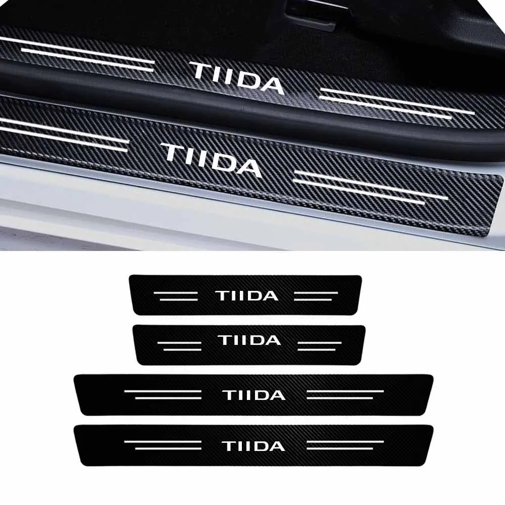 4pcs Car Door Sill Protector Stickers Carbon Fiber Threshold Strip For Nissan TIIDA Door Entry Guard
