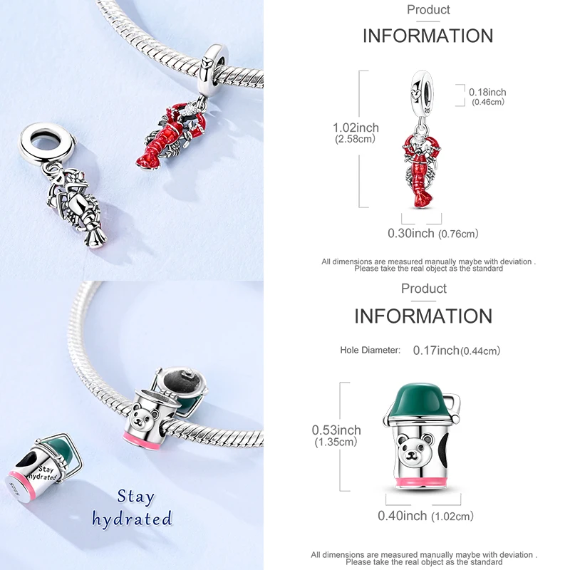 925 Sterling Silber Lebensmittel-Charm-Perlen Erdbeere Pilz Honig Kaffee Cocktail Gumball DIY Armband Halskette Geschenk für Frauen – Detail 13