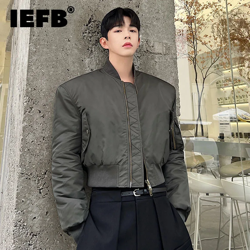 IEFB Spring Army Green Versatile Short Thickened Men padded Jacket 2023 Korean Fashion Male Cotton Coat Solid Color 9A6317