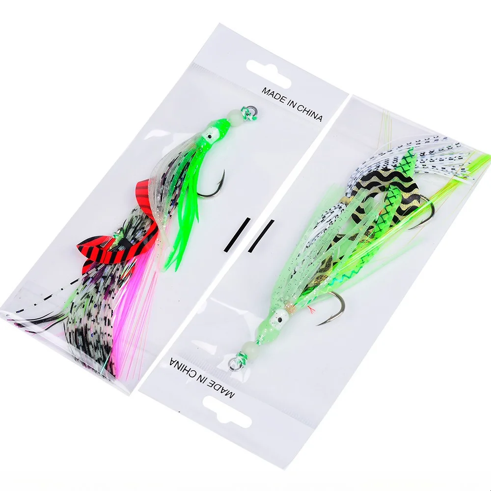 1 Stück Silikon-Oktopus-Köder mit Metallplatte und Doppelhaken, 17cm/7g Nachtleuchtender Gefiederter Tintenfisch-Köder für Meer- und Bootsangeln – Detail 16