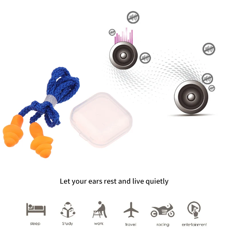 1 Pairs Corded Ear Plugs Reusable Silicone Earplugs With String Banded Ear Plug Sleep Noise Cancelling For Hearing Protection