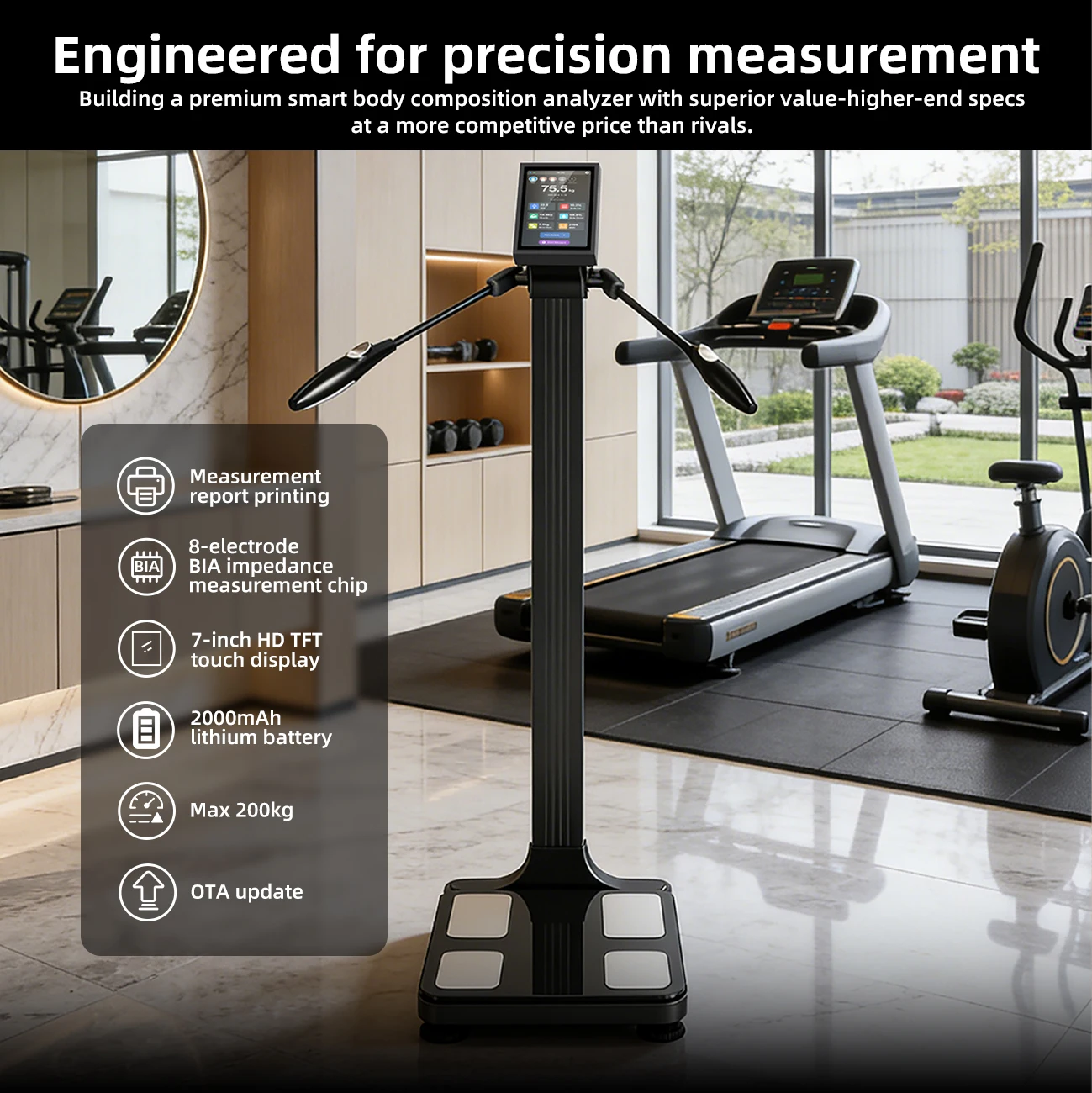 Digital Body Weight Scale Support OEM ODM 200kg Load Capacity Body Fat BMI Analysis Scale For Bathroom Gym Daily Use