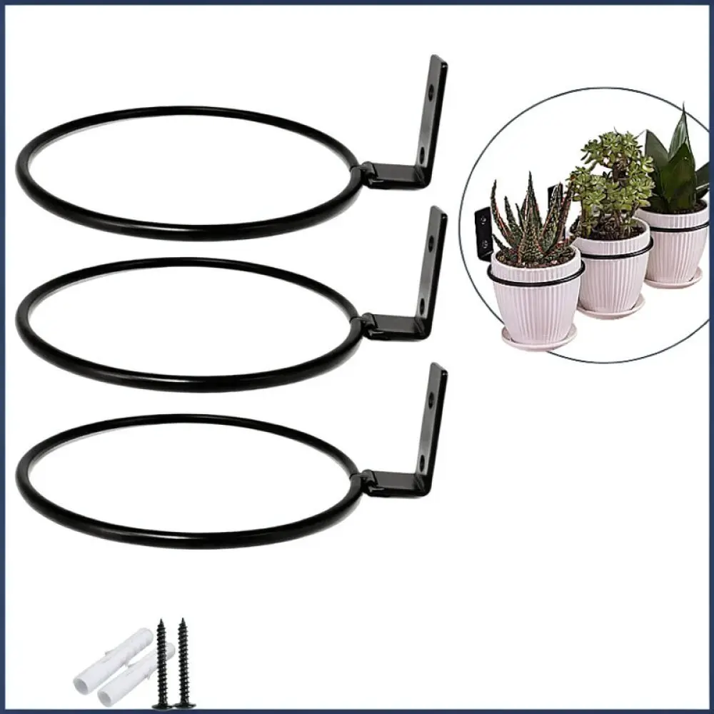 Industrial Style Black Iron Plant Pot Hanger Ring Wall Mount Display Rack For Garden Balcony Home Flower Decoration