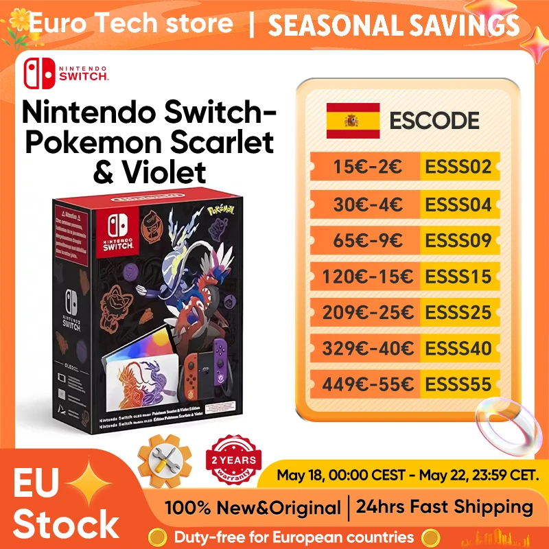 Consola Nintendo Switch (Modelo OLED) Edición Pokémon Karmesin y Purpur, SIN juegos incluidos, pantalla OLED de 7 pulgadas, Joy-Con