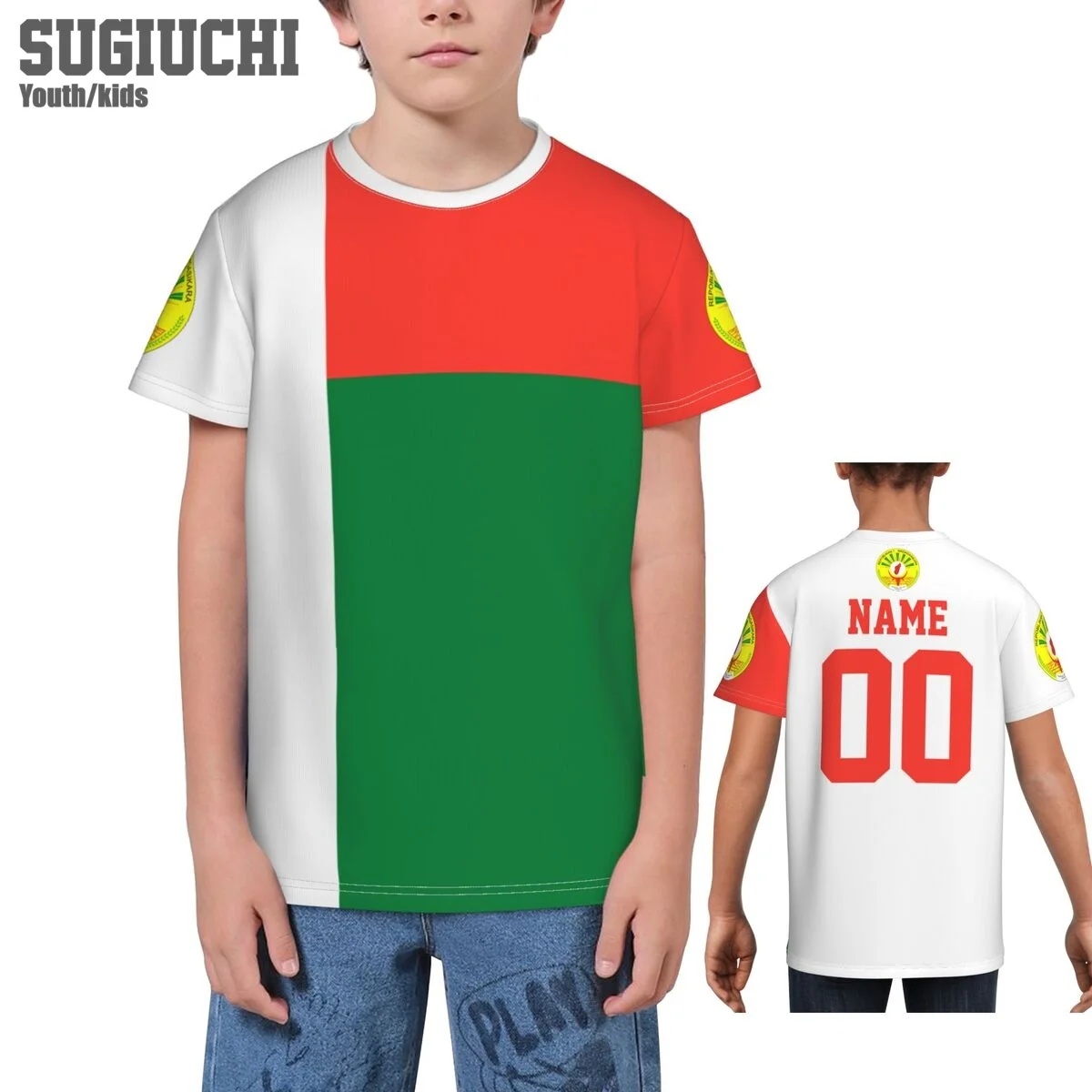 

Custom Name Number Madagascar Flag Emblem 3D T-shirts For Kids Youth Boy/Girl Tees Soccer Football Fans Gift T shirt