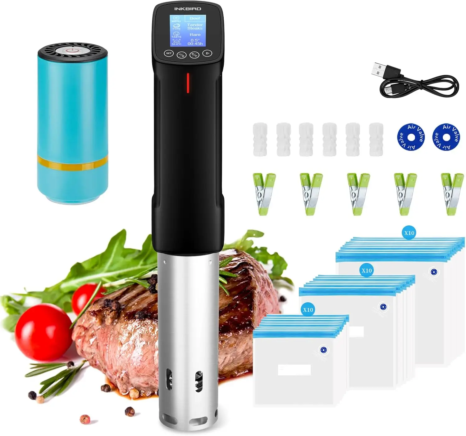 

1000W Sous Vide Cooker with Vacuum Sealer, 44PCS Kit, 30PCS Bags, App Recipes, WiFi Control