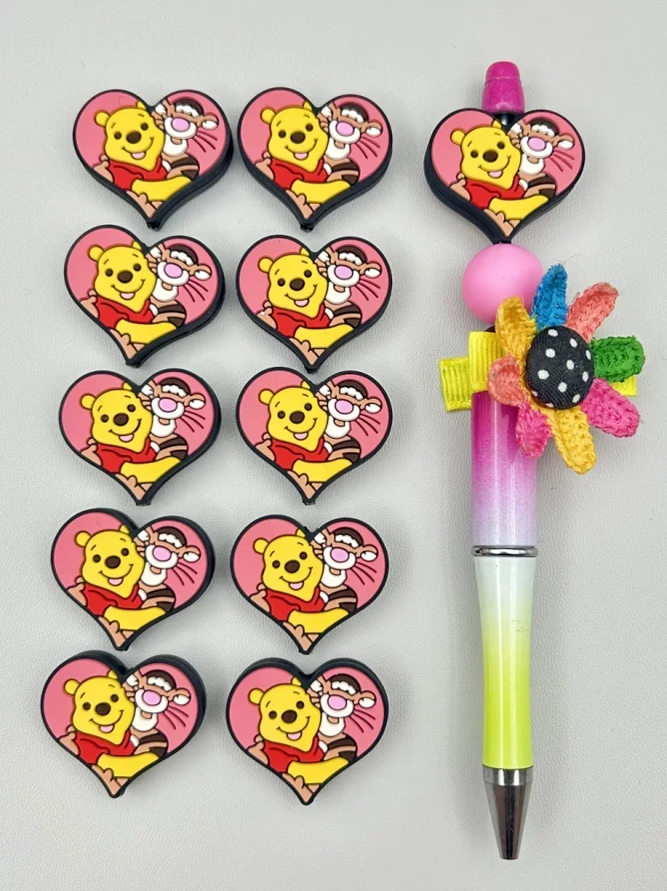 Perles de dessin animé populaires en Silicone, 10 pièces, bricolage, chaîne de mamelon, stylo de perles, accessoires de bijoux, perle focale, Silicone de qualité alimentaire pour jouets de bébé