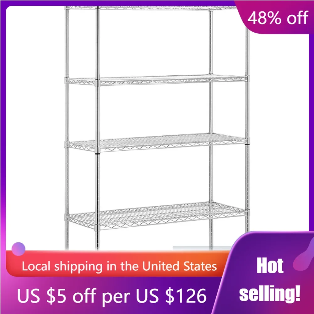 

800-Pounds Per Shelf Chrome Organizer SHF-01441 Adjustable Storage Shelving Unit 5-Tier 42Lx18Wx72H Freight Free