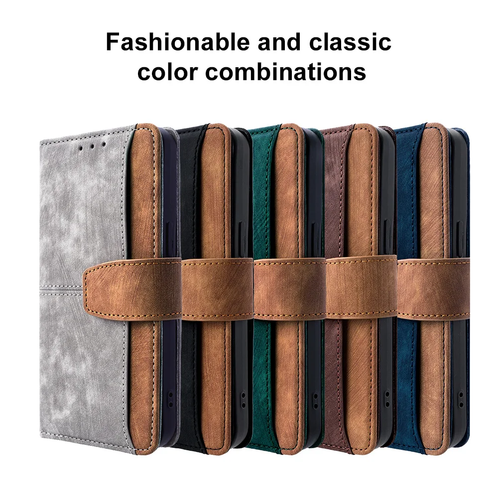 Retro Distressed Leather Flip Wallet Phone Case For Apple iPhone 18 17 16 15 14 13 12 Pro Max Air 11 Cases Cover Two‑Tone Brown