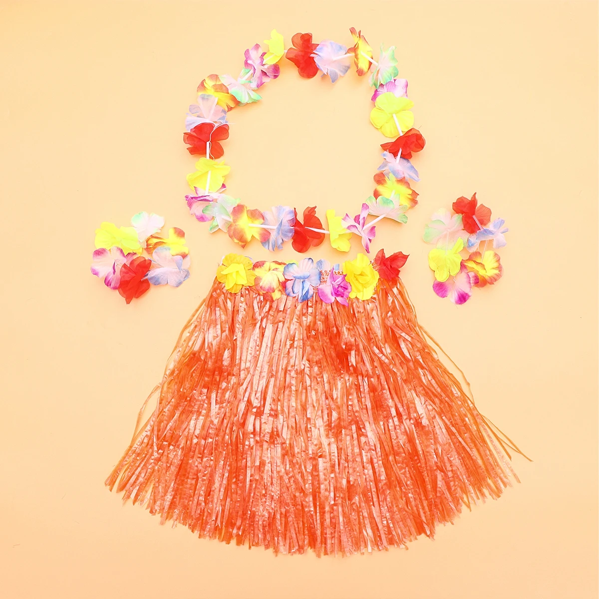 

Children Grass Skirt Suit Flower Garlands Luau Party Necklace Hawaiian Costume Set Kids Tropical Accessories Beach
