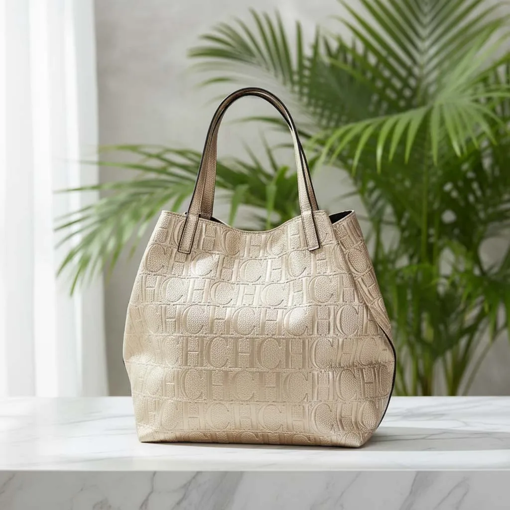 CH Leather Tote Bag Women CH Embossed Monogram Large Capacity Shoulder Bag Fashion Daily Casual Commute Shopping Use